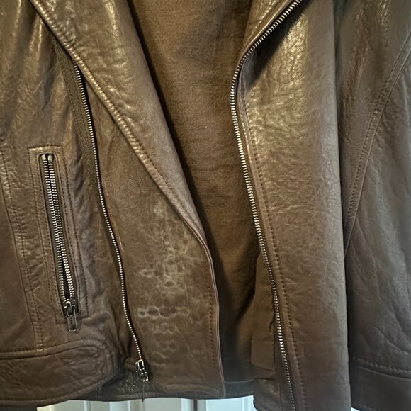 Theory Brown Leather Jacket with Removable Fur Collar - Picture 2 of 2
